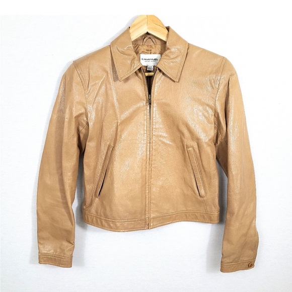 Emanuel Ungaro Camel Leather Zip Up Moto Jacket - Picture 1 of 9